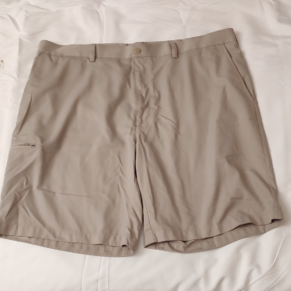 Tan Flat Front Shorts with Lightweight Fabric and Comfortable Fit